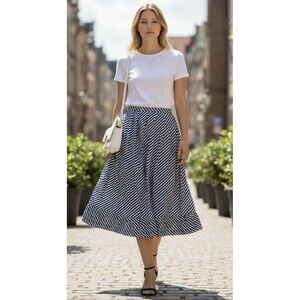 VTG Albert Nipon Skirt size 6 Linen Chic blue white maxi striped Flare